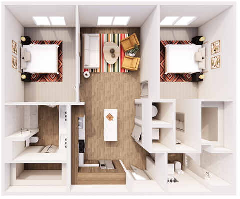 Floor plan for 2 beds, 2 baths, 1131 sqft